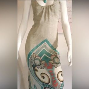 Olivaceous silk low back maxi dress